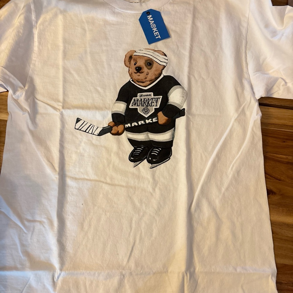 White and Black Sweatshirt with Hockey Bear Design
